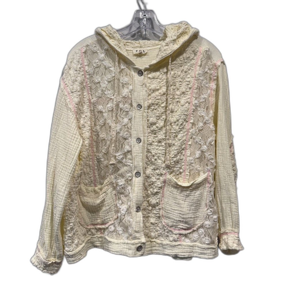 POL Jacket Lace Patchwork Hooded Ivory Pink Cottagecore Boho Fairy Women Small